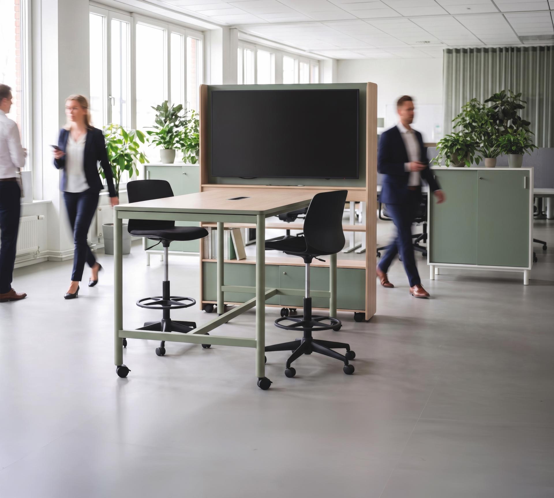 Buronomic nomadia meuble multimedia recto avec tv sauge chene fil