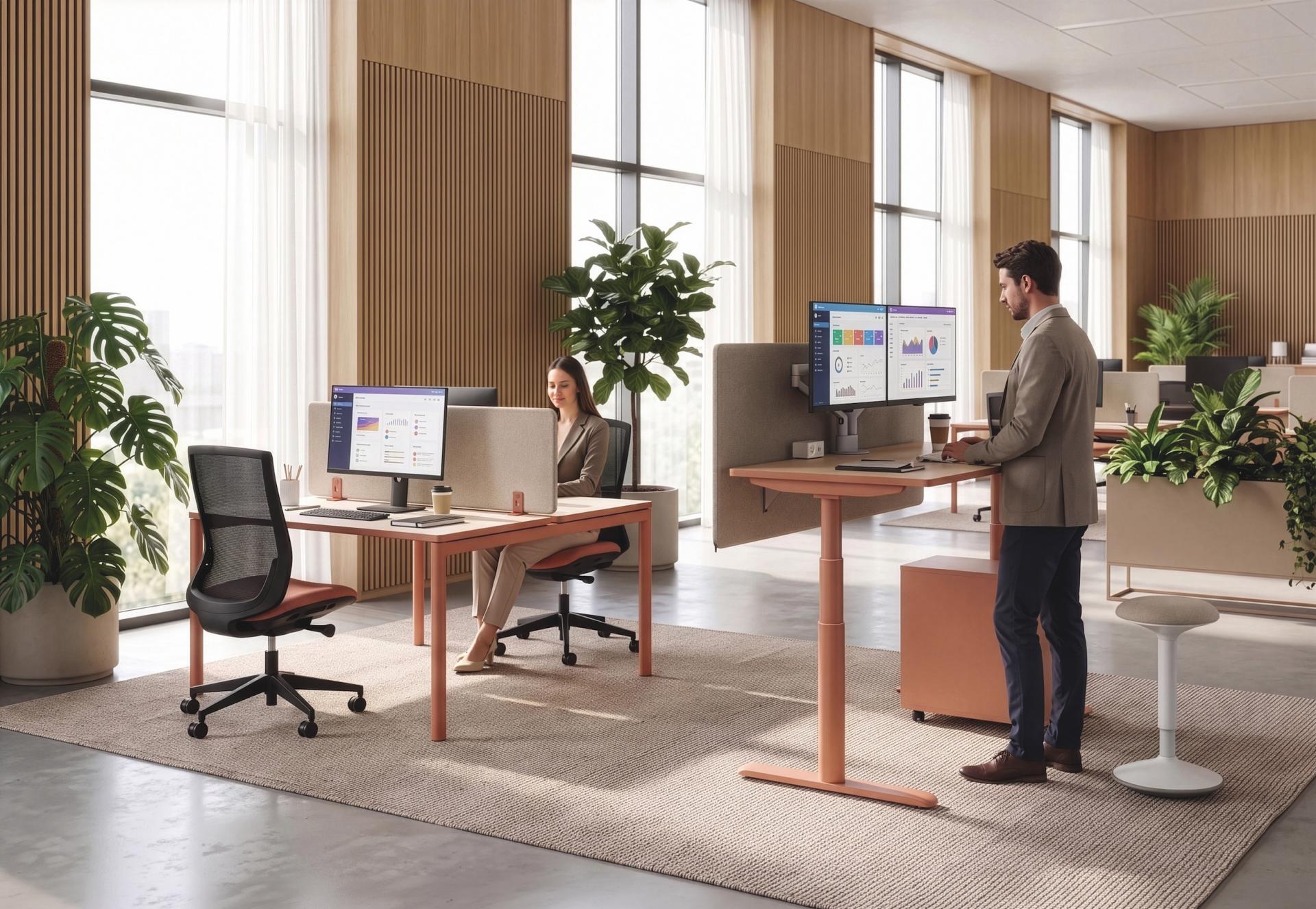 Buronomic nuanza bureau reglable en hauteur electrique peche chene fil 2