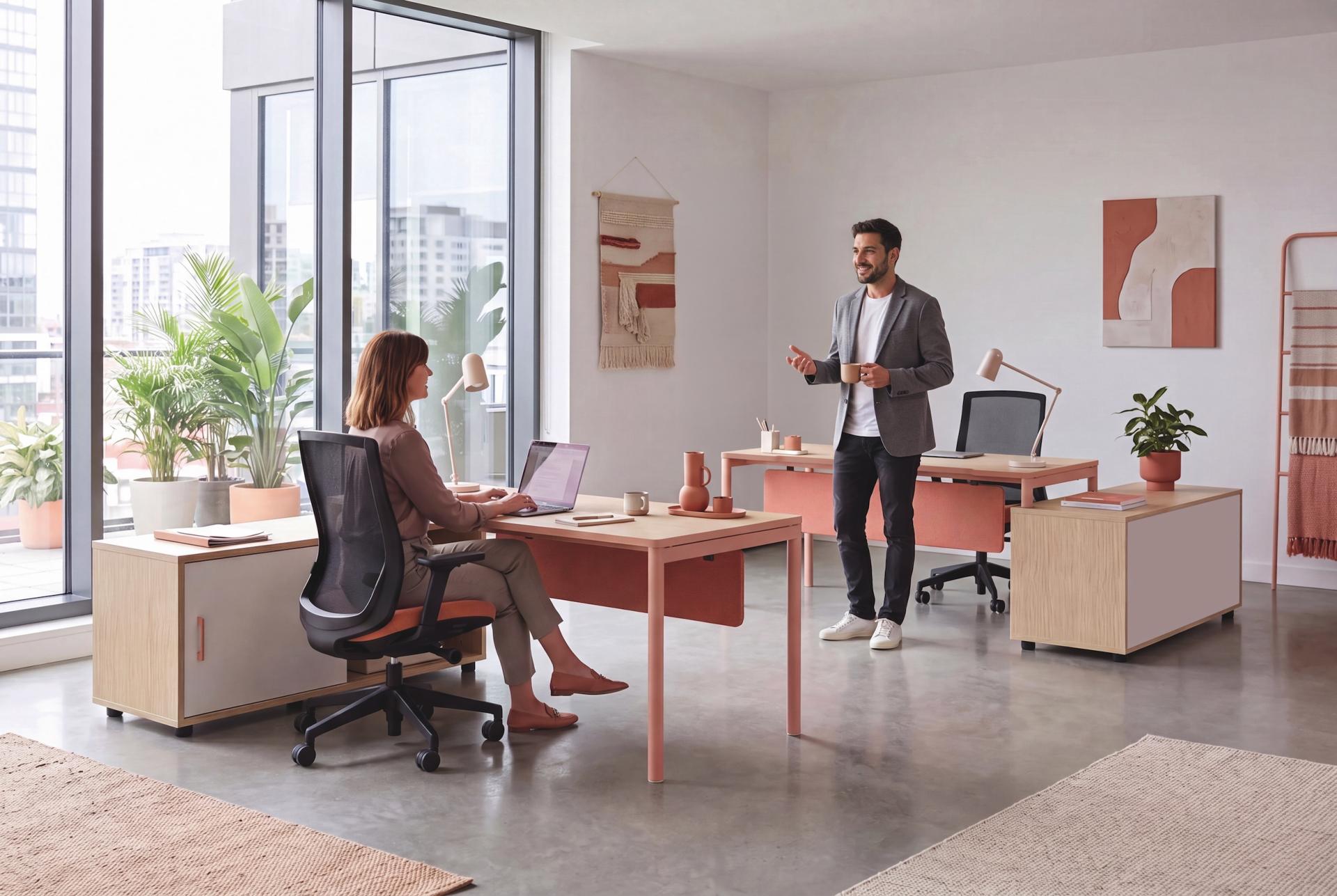 Buronomic nuanza bureaux individuels avec console bbox peche chene fil
